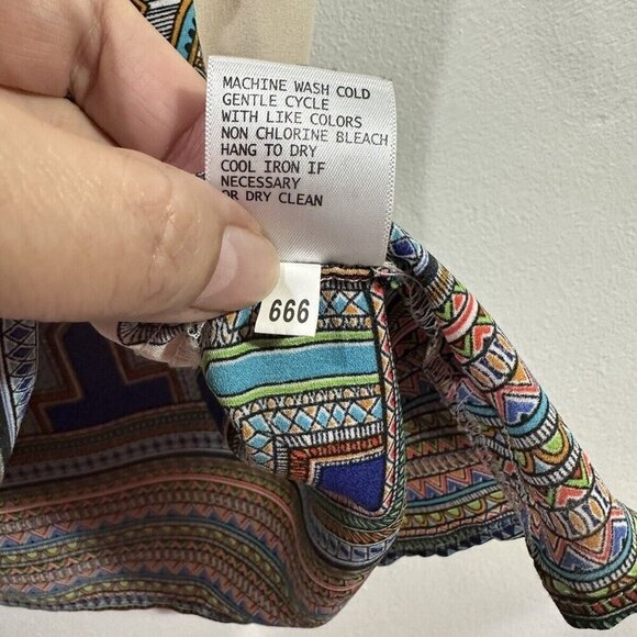 CYNTHIA ROWLEY Women Multi Print Chiffon Keyhole Tie at Neck Sleeveless Tunic L - Picture 5 of 7